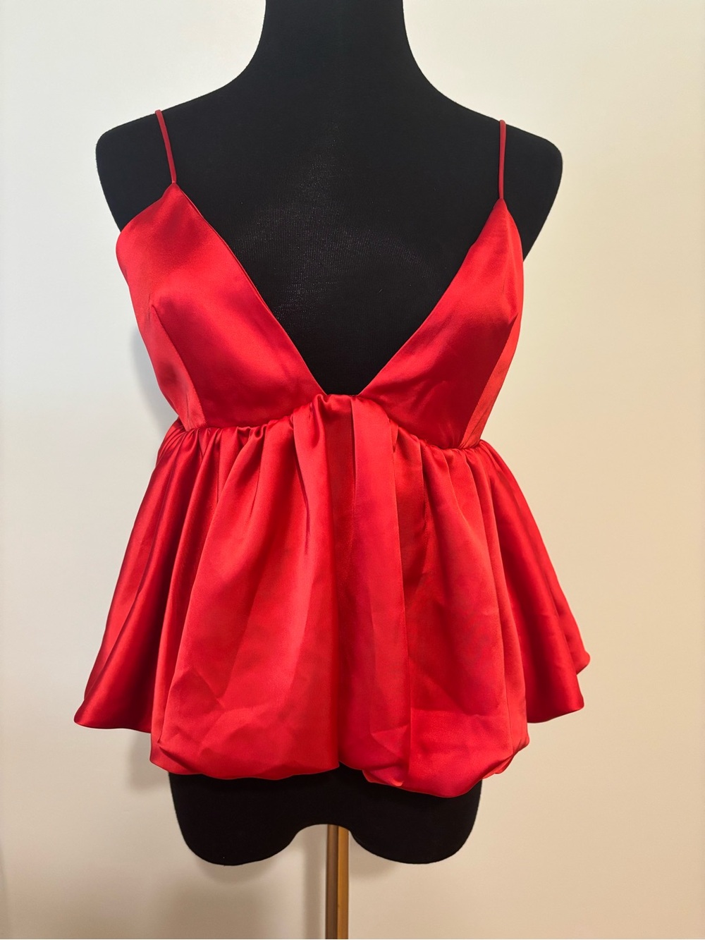 Zara Red Satin Peplum Camisole with Spaghetti Straps